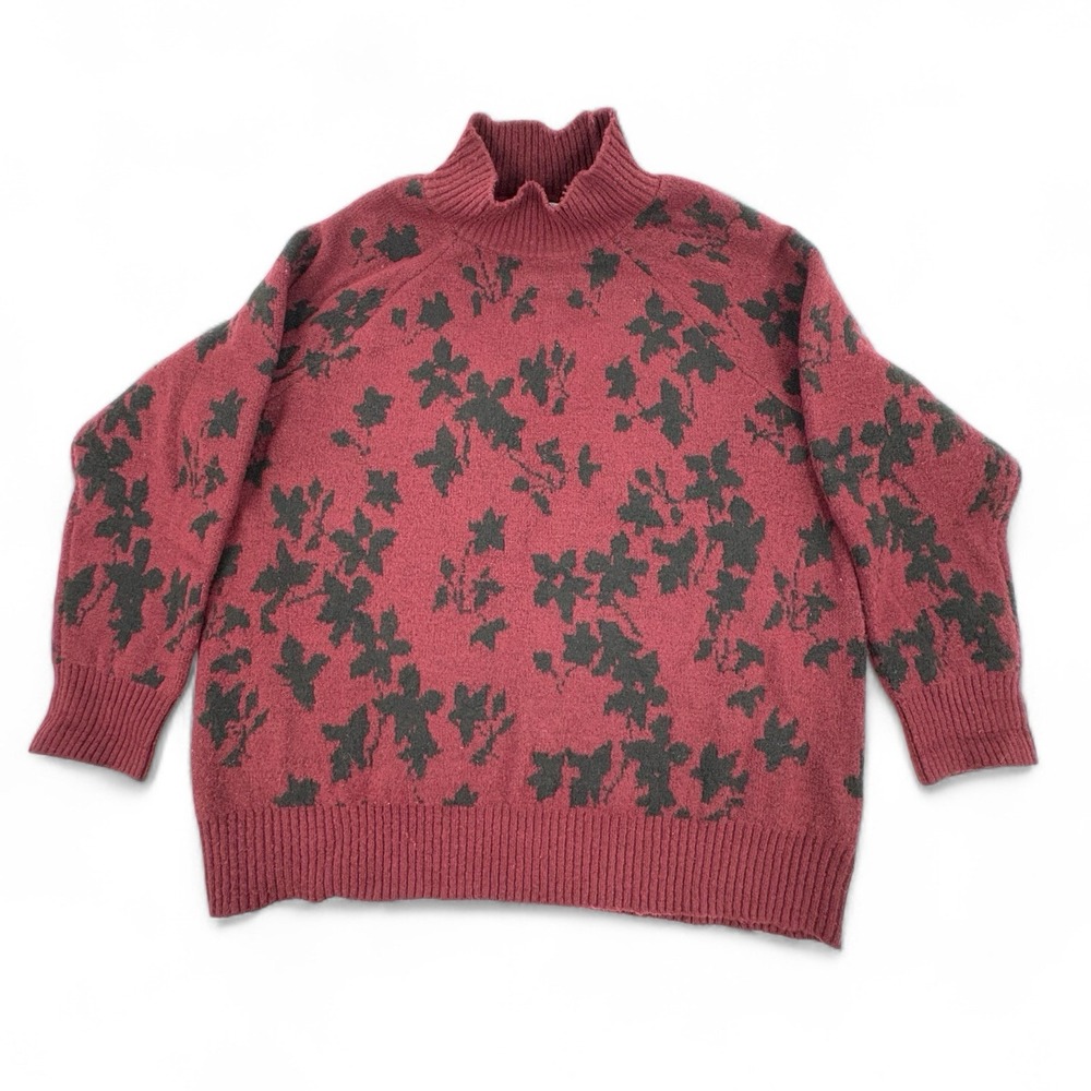 Liz Claiborne Red/Black Leaf Print Mock Neck Sweater Wns XXL